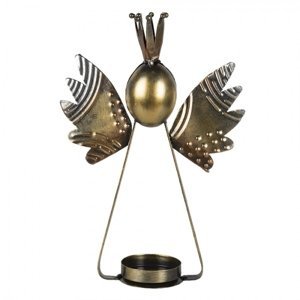 Kovový zlatý svícen Anděl s korunkou – 17x6x25 cm