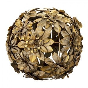 Zlatá dekoracní koule s patinou a kvety Brigitte – 22 cm