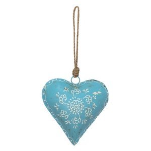 Modré závěsné kovové srdce se zdovením Heartic – 15x4x15 cm