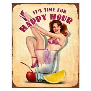 Kovová nástěnná cedule Happy Hour – 20x1x25 cm