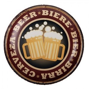 Nástěnná kulatá kovová cedule pivo Beer – 35x2 cm