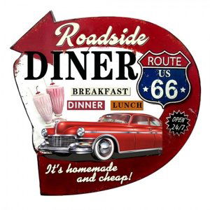 Nástěnná kovová cedule Diner Route 66 – 56x1x54 cm