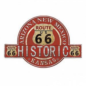 Červená nástěnná kovová cedule Historic Route 66 – 50x1x34 cm