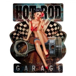 Nástěnná kovová cedule Hot Rod Garage – 33x1x40 cm