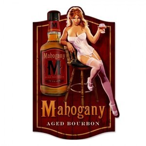 Vínová nástěnná kovová cedule Mahogany – 39x1x60 cm