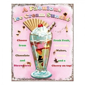 Růžová nástěnná kovová cedule Ice Cream – 20x1x25 cm