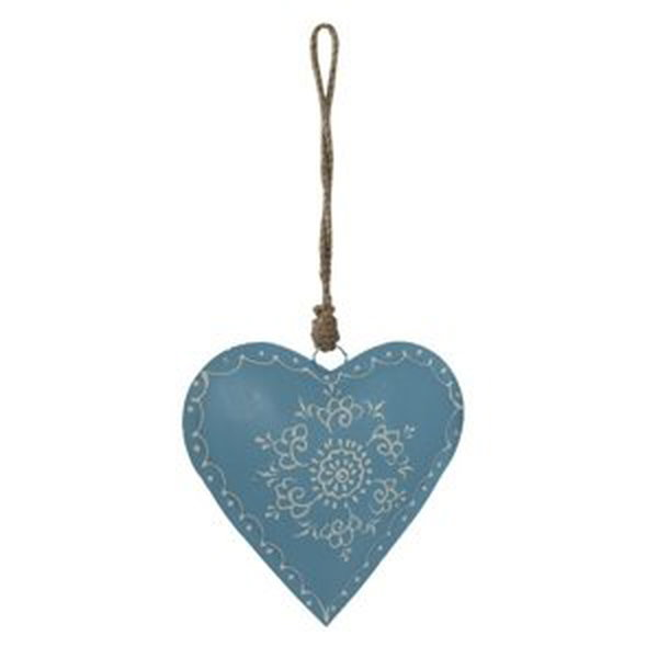Modré závěsné kovové srdce se zdovením Heartic – 12x4x12 cm