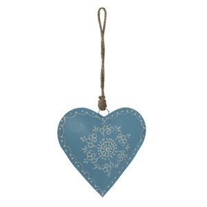 Modré závěsné kovové srdce se zdovením Heartic – 16x5x16 cm