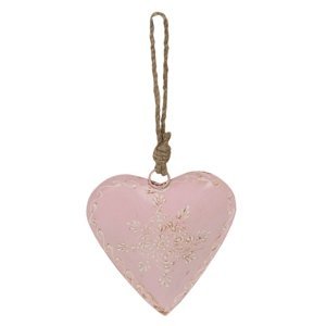 Růžové závěsné kovové srdce se zdovením Heartic – 9x2x9 cm