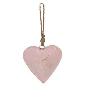 Růžové závěsné kovové srdce se zdovením Heartic – 12x2x12 cm