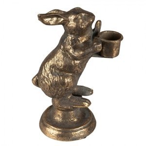 Zlatý antik kovový svícen králík – 12x10x30 cm