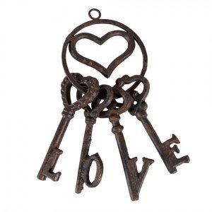 Hnědá litinová dekorace svazek klíčů Love – 10x5x22 cm