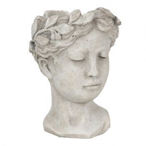 Šedý cementový květináč hlava ženy S – 11x13x17 cm