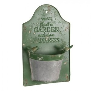 Zelený plechový nástěnný květináč Garden – 23x9x36 cm