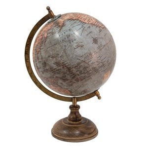 Modrý dekorativní glóbus na dřevěném podstavci Globe – 22x22x37 cm