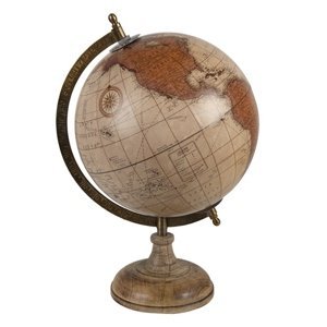 Béžovo-hnědý dekorativní glóbus na dřevěném podstavci Globe – 22x22x37 cm