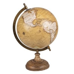 Hnědý dekorativní glóbus na dřevěném podstavci Globe – 22x22x37 cm