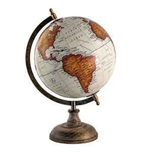 Modro-hnědý dekorativní glóbus na dřevěném podstavci Globe – 22x22x37 cm