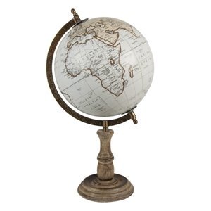 Šedý dekorativní glóbus na dřevěném podstavci Globe – 22x22x37 cm