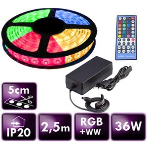 LED pásek - RGB+WW - SMD 5050 - 2,5m - 60LED/m - 14,4W/m - 1400L - IP20 - SADA