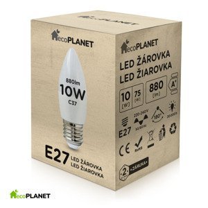 LED žárovka - ecoPLANET - E27 - 10W - svíčka - 880Lm - teplá bílá