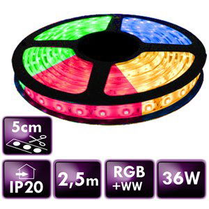 LED pásek - SMD 5050 - RGB+WW - 2,5 m - 60 LED/m - 14,4 W/m - IP20