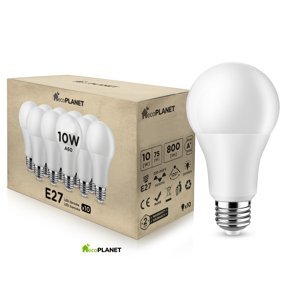 LED žárovka - ecoPLANET - E27 - 10W - 800Lm - studená bílá - 10x