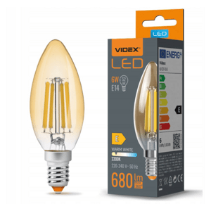LED žárovka AMBER filament - E14 - 6W - teplá bílá