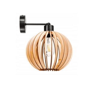 Nástěnná lampa - kinkiet - E27 - dřevěná koule - černá