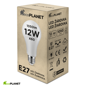 LED žárovka - ecoPLANET - E27 - 12W - 1050Lm - teplá bílá