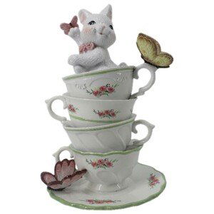 Dekorace králíka v porcelánových šálcích s motýly - 13*13*20 cm Clayre & Eef