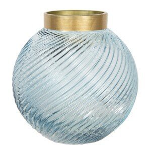 Modrá skleněná váza se zlatým hrdlem Goldina – Ø 15*15 cm Clayre & Eef