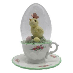 Velikonoční dekorace Kuře ve skleněném vajíčku - 12*15 cm Clayre & Eef
