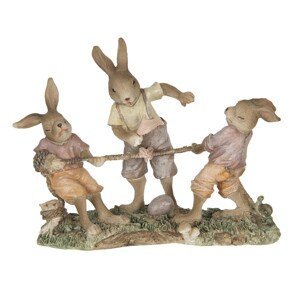 Dekorace králíků přetahujících se o provaz - 20*7*15 cm Clayre & Eef