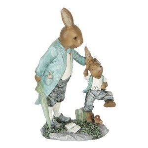 Velikonoční dekorace králíka tahajícího králíčka za uši - 12*7*19 cm Clayre & Eef