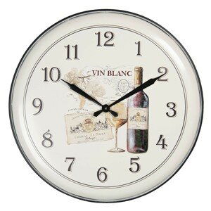 Vintage nástěnné hodiny s motivem vína Vin Blanc – Ø 62 cm / 1*AA Clayre & Eef