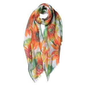 Bílý šátek s květy slunečnic - 70*180 cm Clayre & Eef