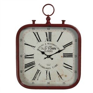 Vintage nástěnné hodiny v červeném rámu Old Town - 40*3*53 cm / 1*AA Clayre & Eef