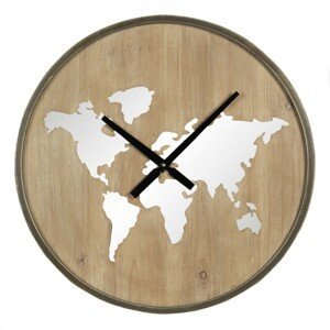 Nástěnné dřevěné hodiny s kontinenty – Ø 61*7 cm / 1*AA Clayre & Eef