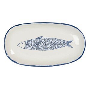 Keramický servírovací talíř s modrým dekorem ryby Atalante - 30*16*3 cm Clayre & Eef