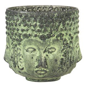 Skleněný svícen na čajovou svíčku s tématikou Buddhismu- Ø 10*10 cm Clayre & Eef