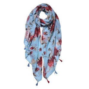 Modrý šátek s růžemi a třásněmi - 90*180 cm Clayre & Eef
