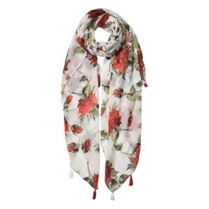 Bílý šátek s růžemi a střapci - 90*180 cm Clayre & Eef