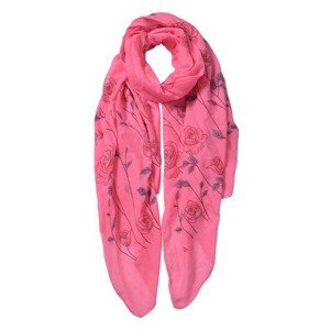 Růžový šátek s tištěnými malovanými růžemi - 70*180 cm Clayre & Eef