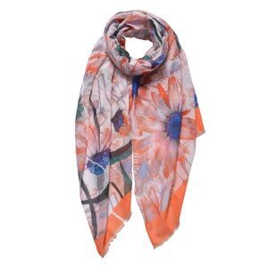 Oranžovo modrý šátek s květy - 70*180 cm Clayre & Eef