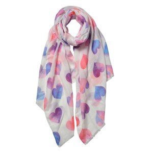 Bílý šátek s růžovo fialovými srdíčky - 70*180 cm Clayre & Eef