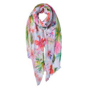 Bílý šátek s barevnými květinami a listy - 80*180 cm Clayre & Eef