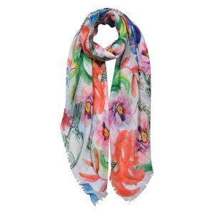 Bílý šátek s barevným potiskem květin - 80*180 cm Clayre & Eef