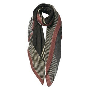 Šedý proužkovaný šátek s cihlově barevným okrajem - 85*180 cm Clayre & Eef