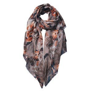 Hnědý šátek s barevnými květy - 85*180 cm Clayre & Eef